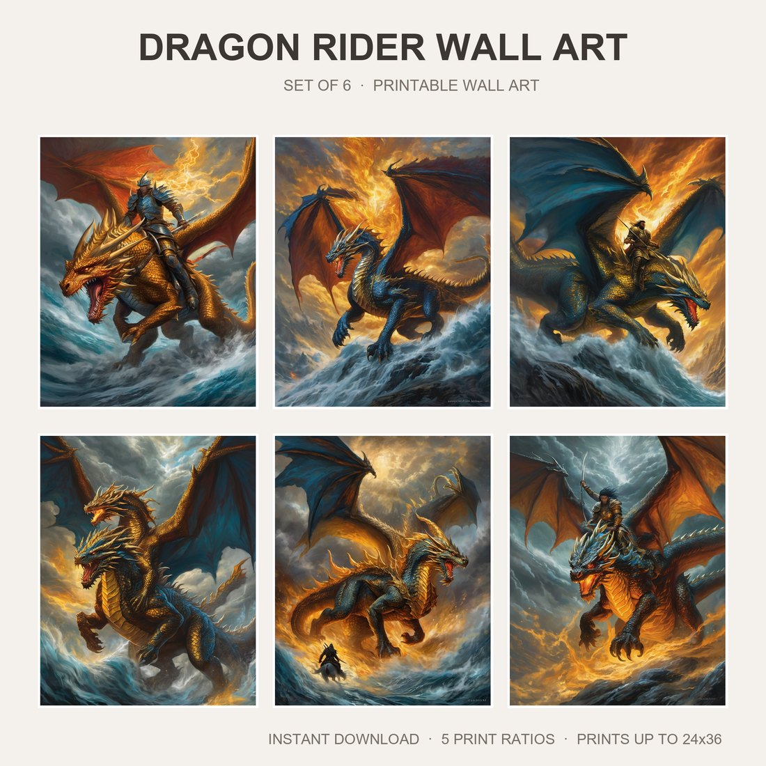 Dragon rider fantasy wall art